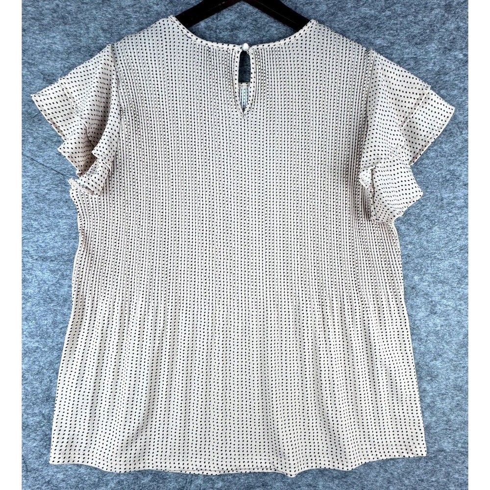 Adrianna Papell Women Tan and Black Dot Flutter Sleeve Shirred Top Size Medium - Picture 2 of 5